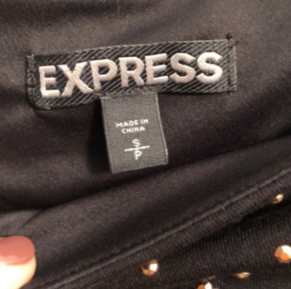 EXPRESS Black Jersey Knit Stretch Studded Mini Skirt Size Small Bronze Silver - Picture 6 of 6